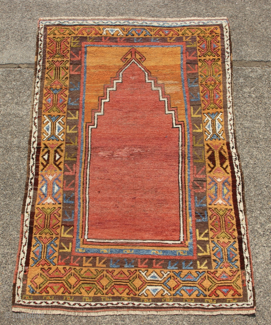 Mid 19th century Konya prayer rug, I love these colours. Few small old repairs .108 x 164cm / 3'6" x 5'4"
Please message me on jamescohen50@hotmail.com or WhatsApp +44 7747 610 248
Thank you. 