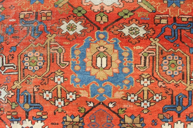 Beautiful antique Heriz carpet, with wear, 9'8" x 11'8", just added to www.jamescohencarpets.com                    