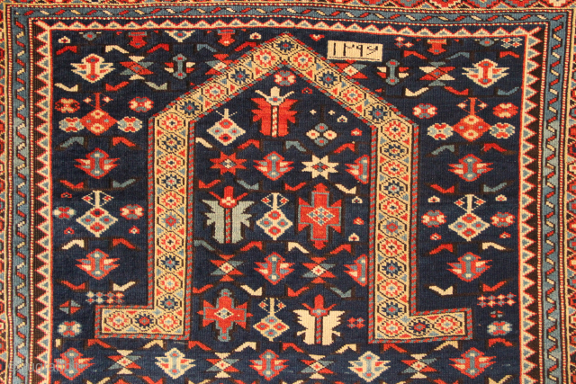 Khyrdagyd Kuba prayer rug dated 1292/1874 in excellent original condition, fresh from a private condition. Some very small repairs, well done, original ends and sides and good pile height. Small cut in ...
