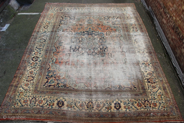 Doroksh carpet, circa 1900, Central Iran in worn condition. 344 x 452cm / 11'4" x 14'9"                 