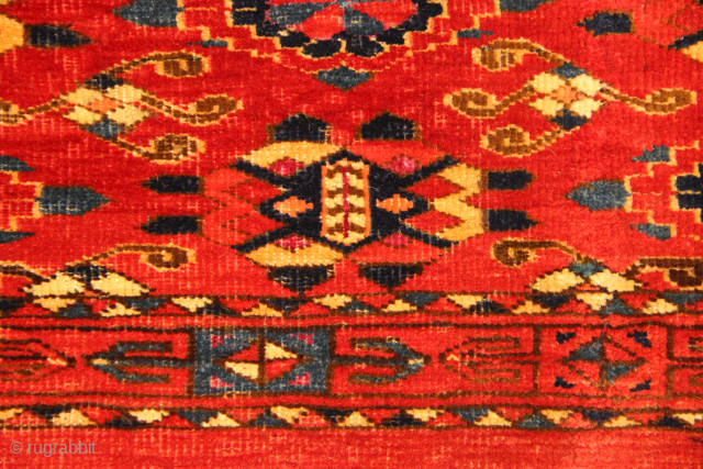 19th century Beshir torba with light blue and magenta silk highlights, in excellent condition. 1'3" x 5'3"                