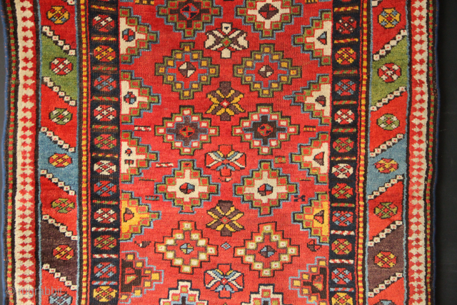 Richly coloured antique Kurdish rug in very good, original condition. Sidecords overwrapped and generally good pile although showing light wear in places. Lies flat and good for another hundred years. 3'11" x  ...