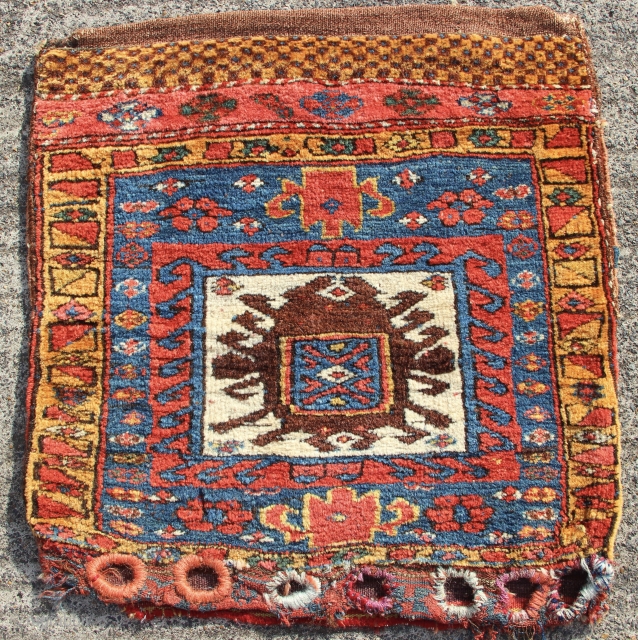 Colourful Kurd Saddlebag with original back. Full pile, the colour drips off...                     