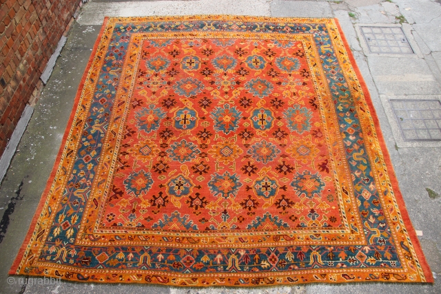 Antique Oushak carpet 10'4" x 11'4" clean and ready to use.                      