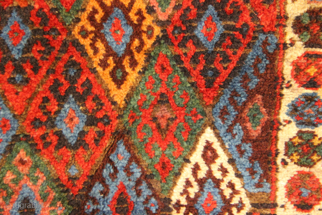 Large, heavy Kurdish Jaf in full, glossy pile with all vegetable dyes. 72 x 69cm / 2'4" x 2'3"              