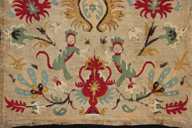 18th century Greek Island embroidery, mounted, 40 x 50cm / 1'4" x 1'8"                    