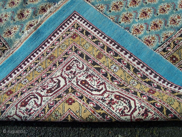 Large Agra carpet, late 19th.century/c1900, pale blue field with allover boteh, nice condition (except for small hole in centre, radiator cut and  small touch of moth at one end) needs a  ...