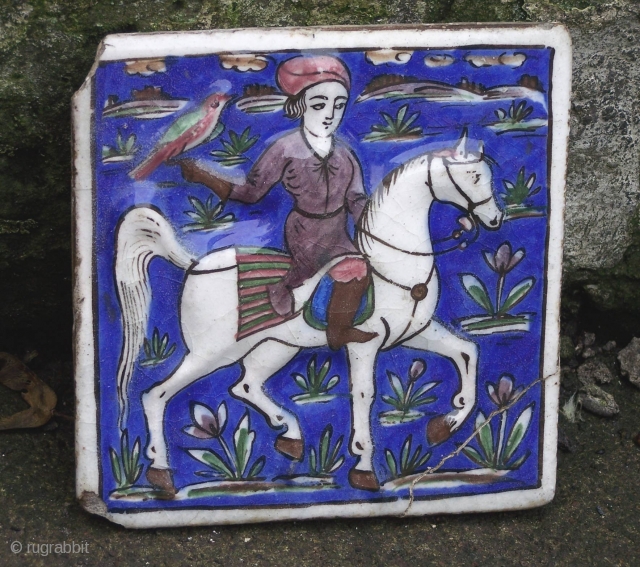 19th.century Qajar relief moulded fritware ceramic tile - I have adjusted slightly the colour of the main image to replicate the tile's true colour more accurately. I would describe the ground colour  ...