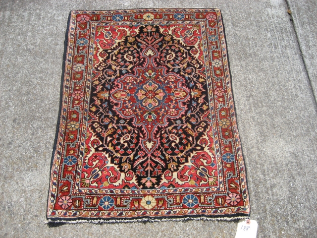 Jozan (Josan) mat 2" 2" x 2' 11".
Probably circa 1930.  Excellent condition with nice pile everywhere.  Edges and ends have been stabilized.  The rug is freshly washed and ready  ...