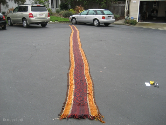 Tent band(?) Kurdish?  Turkish?  Whatever it is, it's a big one at 1' 6" x 43+ feet long.  Fresh from a San Francisco area estate.  Colors look veggie  ...