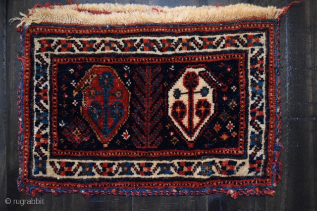 Afshar chanteh in really nice condition. Beautiful dual botehs and simple red back. All wool construction. Part of my personal collection. Condition as shown in photos...some lower pile in a few areas  ...