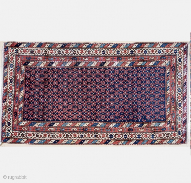 19th Ct Unusual Kazak
Fabulous main field.
Selvages were redone.
Repair shown
3 ft. 3 in. x 6 ft.                  