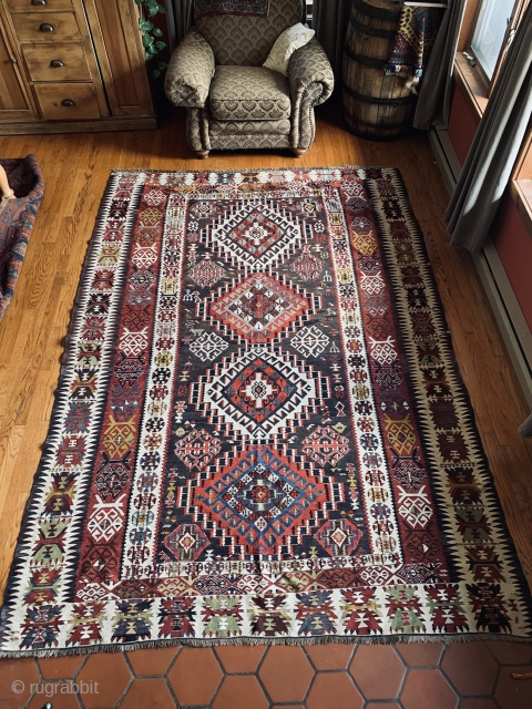 A rare Shirvan Kilim circa 1900-10

Perfect in every way!

Detailed Micro abrash within icons!

81 inches x 115 inches

Please request more photos if you wish.

Price includes shipping within US.      