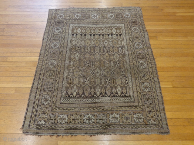 http://lesniakorientalrugs.com/446-caucasian-oriental-rug-4-x-5-beige-.html

This antique Caucasian Shirvan rug is in fair condition. It has a gorgeous all-over pattern made up of neutral color tones. This rug has very pleasant abrash in the field. There is  ...
