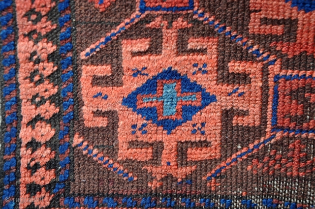 Baluch rug with good colors and condition issues. Symmetrically-knotted. Available for just the cost of shipping.                 