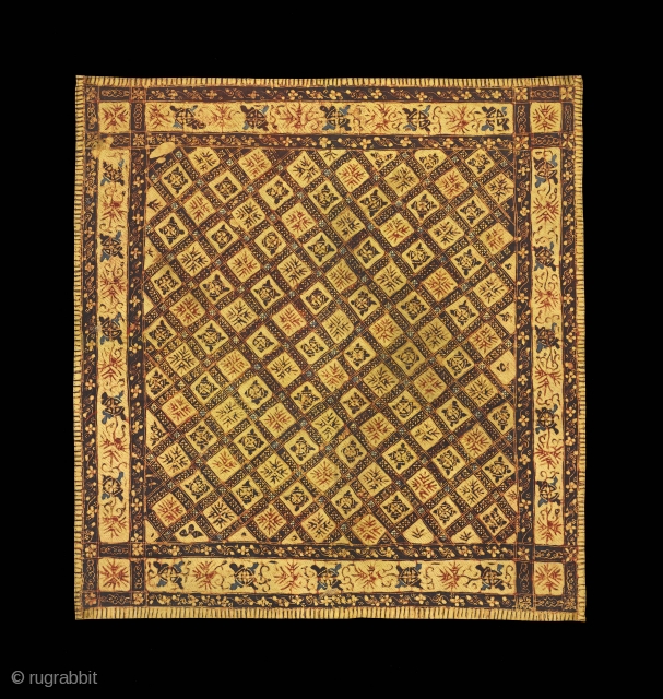 TE02045
1900 - 1930's Saputangan Batik Tulis, cotton with hand drawn wax resist geometric pattern. Natural dyes. Peranakan Chinese, North Coast Java, for Peranakan people of Java or Peranakan people of Palembang, in  ...