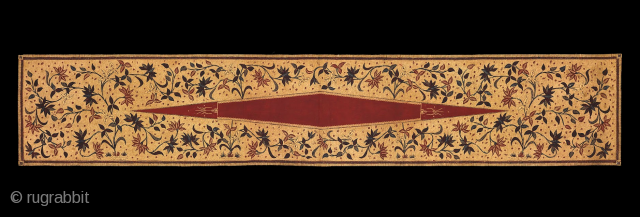 TE02133
1930 – 1940’s Kemben Batik Tulis, women’s breast cloth, cotton red and soga brown wax resist hand drown lozenge with surrounded by scrolling plants, natural dye. Java People, Banyumas, North Coast Java,  ...