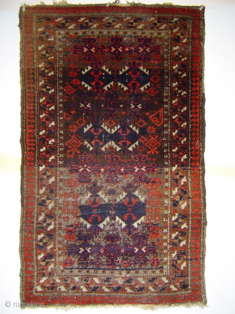 Baluch yastik, balisht, or pushti, 23 x 37.5 inches. A unique 19th century improvisation for the discerning collector. Wool and camel hair. Corroded browns. Sides mostly original finish, some re-wrapping. A few  ...