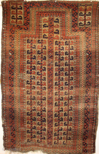 Antique Baluch 5 Trees Prayer Rug, rare design with Turkmen-like curled leaves, 36 x 55 inches. USD 275.- includes shipping in the U.S. Accept check or PayPal. jbatki@twcny.rr.com     