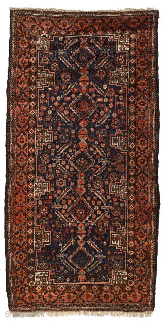 Antique Baluch (Timuri? Salor Khani?) small 5-medallion rug, 38 x 74 inches, very good condition. Second medallion from top contains a Vajra-like device.-- Reasonable.-- Please inquire johnbatki@gmail.com      