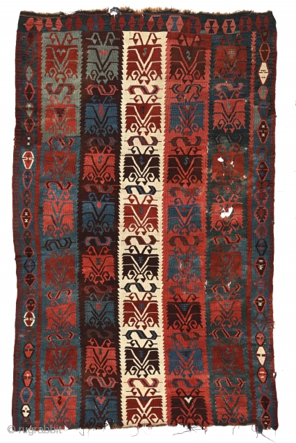 Antique Anatolian Carnation kilim fragment (possibly Sarkisla),  5'3" x 8'5" (160 x 257 cm). Deep saturated 19th century colors. Professionally cleaned by R. Mann. --please inquire johnbatki@gmail.com     