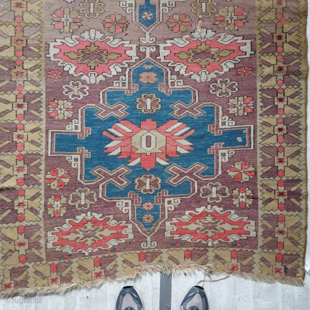 Verso views of unusual archaic design late 19th century Ada Melez carpet, 4'3" x 6'7". Price reduced to USD 225 including shipping in the U.S. please email johnbatki@gmail.com     