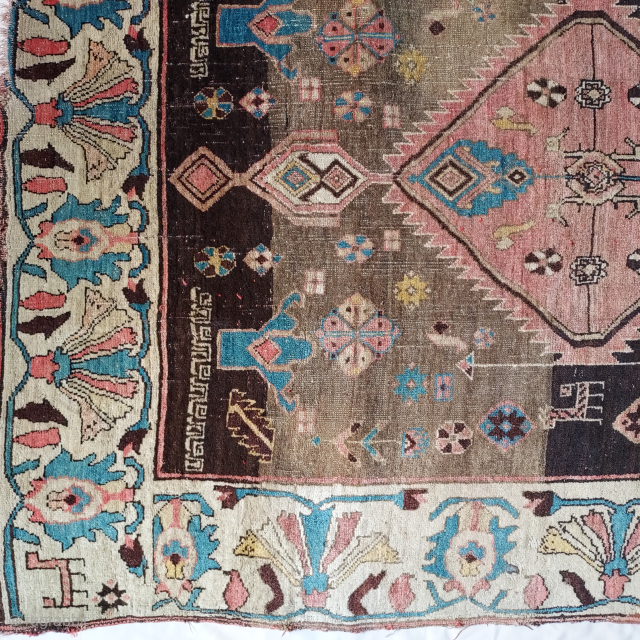 Dramatic mid- 19th century Gerrus Bijar village carpet, 4' x 6'3". Sourced by Thomas Dwyer in 1980s. -- Please inquire at johnbatki@gmail.com           