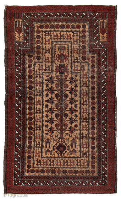 Fine antique BALUCH Tree prayer rug with unusual features, 33 x 57 inches (84 x 145 cm). Please contact johnbatki@gmail.com             