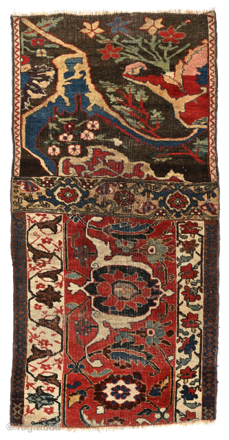 BIJAR GERRUS vagireh, 36 x 70 inches. Glowing colors of 19th century North-West Persian Kurdistan. Samples of stylized floral designs: florid yet sober tomato-red field, broad main bprder and 3 different secondaries.  ...