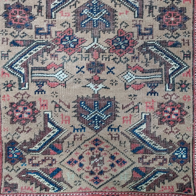 BALUCH GROUP wool and camel hairasymmetrically knotted cut pile small rug29 x 51 inches, original goat hair side finish. Please email johnbatki@gmail.com           