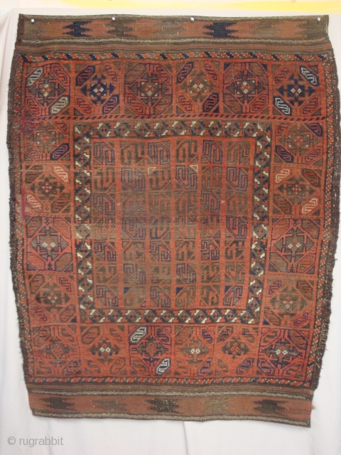 Rare Baluch rug in an ensi-like format, 46 x 58 inches. -- For more images please view my posts.              