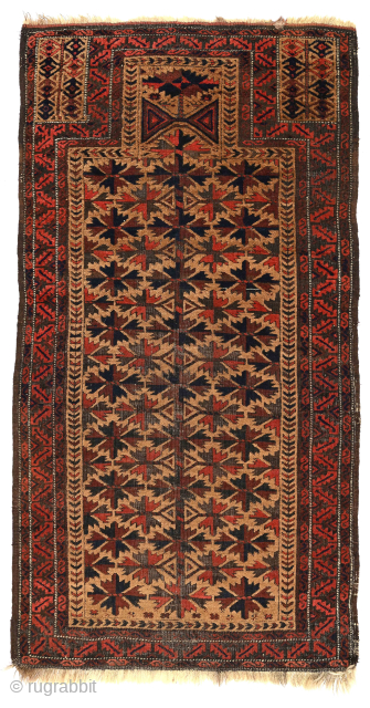 Baluch Bonannza #1: Classic and exemplary antique Baluch Tree on Camel Field prayer rug, 89 x 163 cm / 35 x 64 inches. Circa late 19th century. In very good condition. USD  ...
