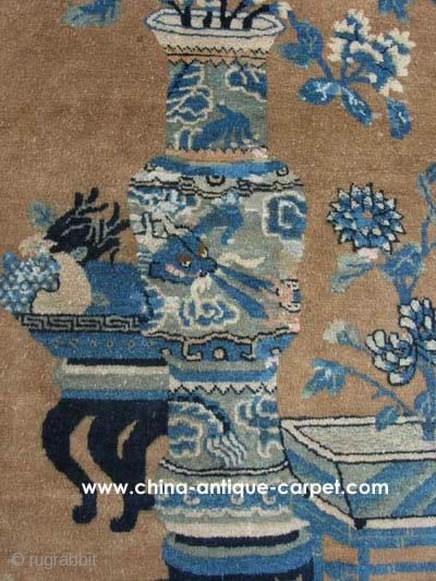 A Mongolia dragon vase antique carpet S/N:I0846 circa:120years  1.34 X 0.9 m (53in.X 35in.) Paraphrasing of the Dermatoglyphic Pattern: “Buogu” Dragon pattern Peach         