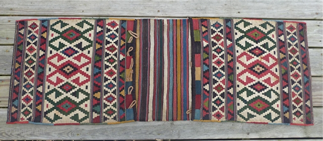 19th Century Caucasian Split Tapistry Saddlebag
4ft 8ins x 1ft 8ins
Selvedge has been rewrapped  Several stains                 