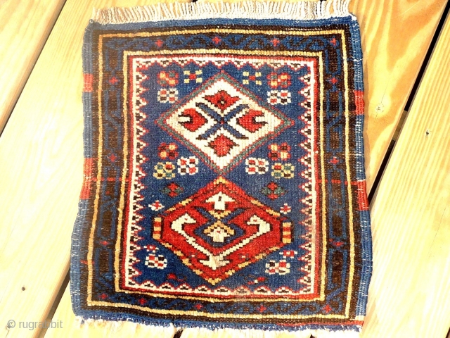 19th Century Kazak Mat (complete)
Probably the end of a cargo bag.
1ft 3ins x 1ft 1 in.
No repairs                