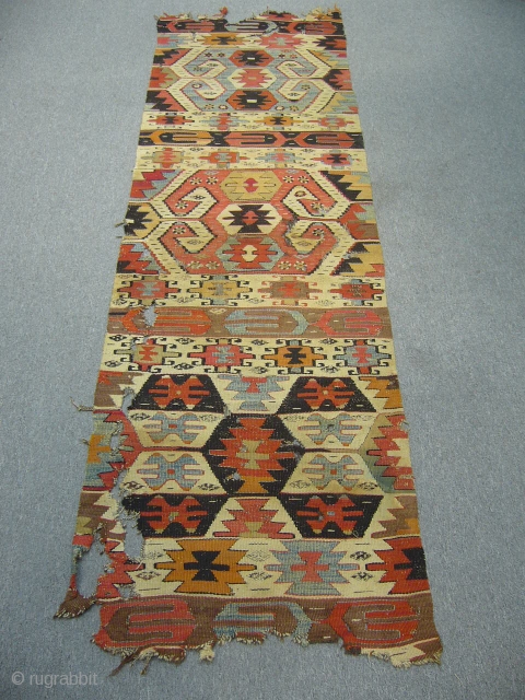 Central Anatolian Kilim, Early 19th Century, 2' 5'' x 7' 9'', lovely soft colors.                   