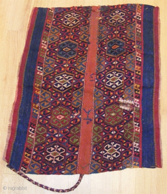 East Anatolian Grain Bag Fragment, late 19th c., 3' 1'' x 4'', still has tassels and tail, beautiful greens, sharp design.            