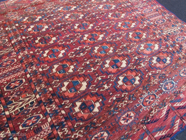 Square Tekke, 3' 3" x 3' 7", 19th Century.  Unique square sized Tekke, excellent colors and condition, some cotton highlights.            