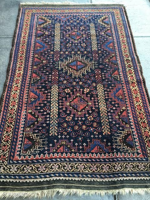 Arab Baluch, 2'7" x 4' 3", circa 1900.  Open right asymmetrical knot.  Excellent condition.                 