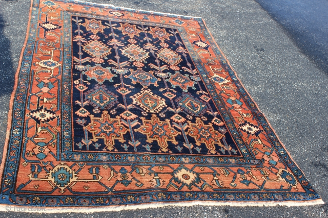 1910-1920s Persian Heriz 4'7'' x 6'7''.  Excellent condition with all natural colors.  Last couple knot rows on each end re-woven.           