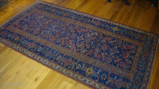 Circa 1900 4.4 x 8.5 feet.  Northwest Persian Bijar.  Wool foundation.  Good condition.  No repairs, but low pile.           