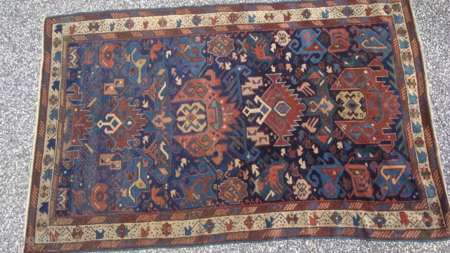 19th century Caucasian Alpan Kuba 3'5'' x 5'3''.  Wool foundation.  Good condition.  Some restoration and minor old re-piling in the white border one side of the rug.   