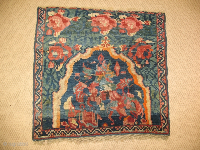 Antique Caucasian Seichur circa 1880 with floral design. Small imperfection at the bottom of the rug (shown in picture) Size 2.3x2.3            