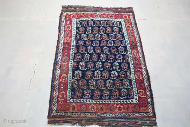 4'4"x6'8" Boteh and bird Khamseh, in fairly good condition-an area of 5"x7" patch on one side, natural dyes, circa 1880.             