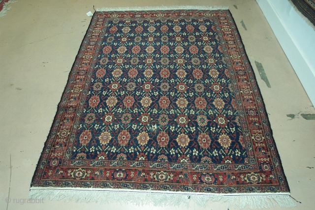 #5251 Senneh rug, the size is 4'6" X 6'2", circa 1890. It is in Mina Kane pattern, in good condition-hand sewn fringe added on both end.       