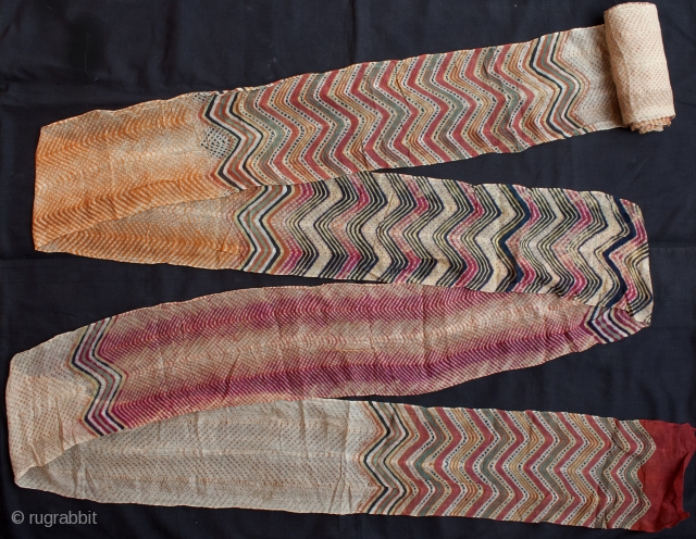 A magnificent turban length in mostly vegetable dyes depicting changing patterns from Rajasthan,India.


Period: Late 19th/Early 20th C.
Size  : 1196 X 15 cms          
