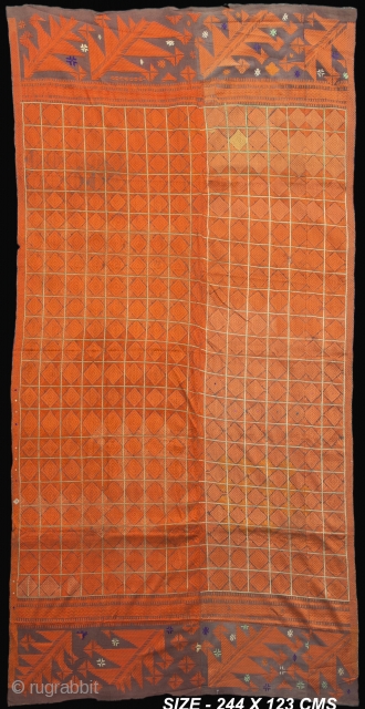 This piece is probably a medium sized odhini from West Punjab. The base khaddar cloth used in West Punjab is comparatively finer
and the quality of silken threads (pat) is higher than what  ...