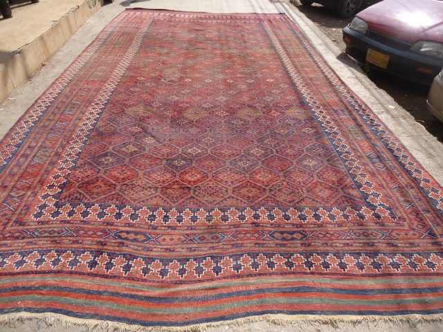 Rare LargeBaluch Rug with beautiful design colors condition and size,All good dyes,and excellent condition,Both ends have kilim.Wool on wool 100%E.mail for more info.Size 18'10*10'2".         