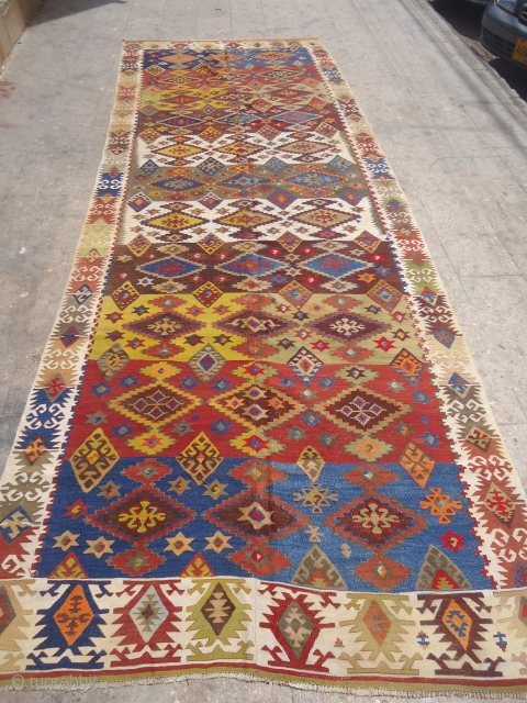 Colorful and Large Anatolian Kilim,with good condition and design,fine weave,Size 15'*5'6".E.mail for more info.                   