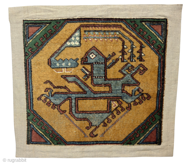 Dragon-Phoenix Fragment 
Size 60x65 cm 
The original of this carpet is currently in the Berlin Museum. Dragon-Phoenix carpet Turkey 15th-16th century.

Please send me directly mail. kirmenrugs@gmail.com or +90 543 735 2221  